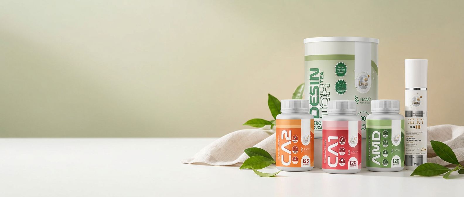 Chá detox, kit de suplementos e hidratante corporal Silky Skin